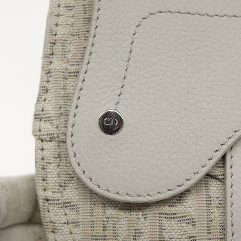 Christian Dior Trotter Canvas Saddle Clutch Bag White Silver Auth bs24225