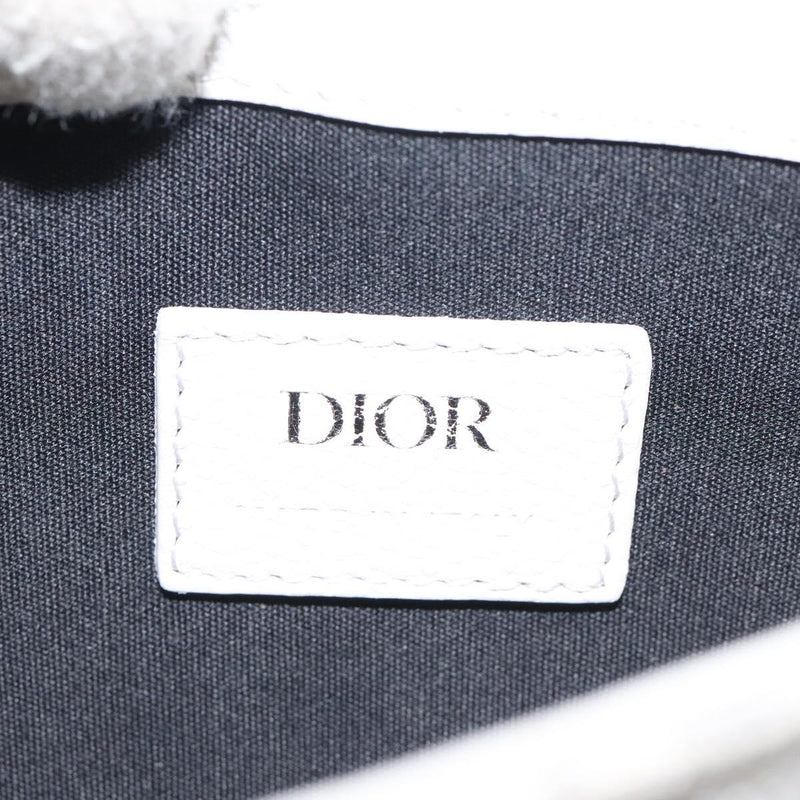 Christian Dior Trotter Canvas Saddle Clutch Bag White Silver Auth bs24225