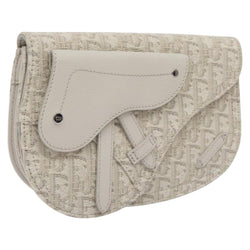 Christian Dior Trotter Canvas Saddle Clutch Bag White Silver Auth bs24225