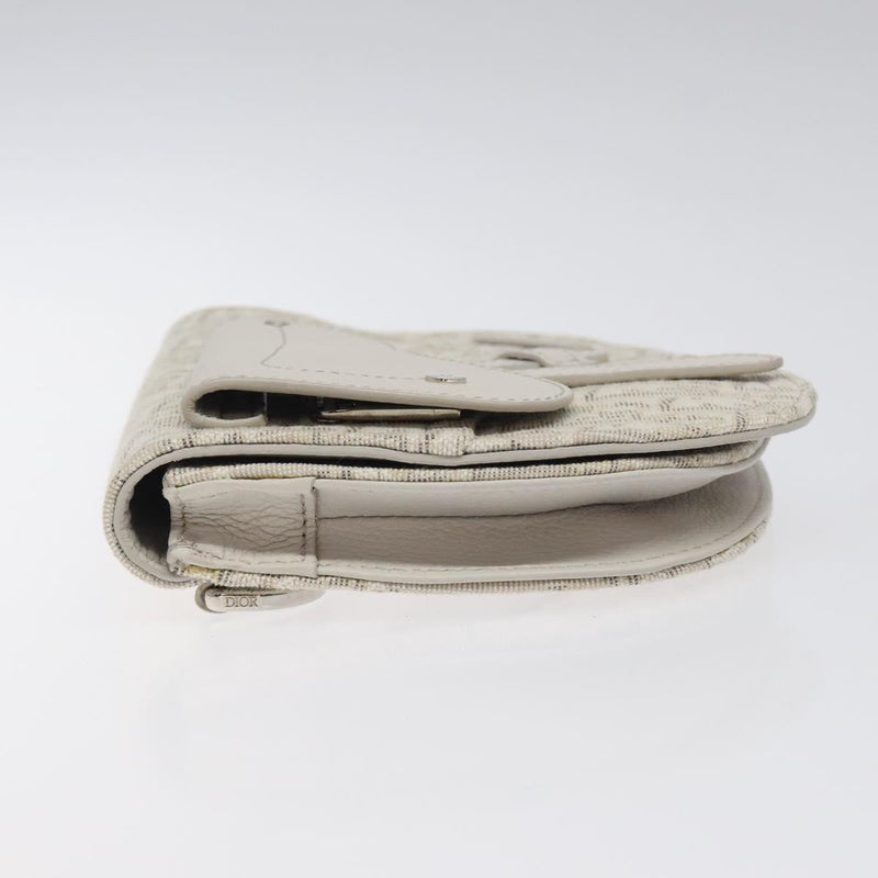 Christian Dior Trotter Canvas Saddle Clutch Bag White Silver Auth bs24225