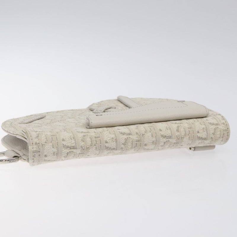 Christian Dior Trotter Canvas Saddle Clutch Bag White Silver Auth bs24225
