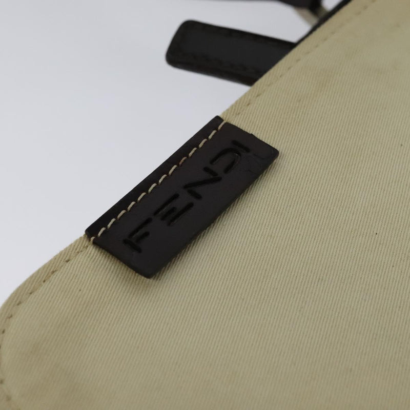 FENDI Shoulder Bag Canvas White Silver Auth bs24336