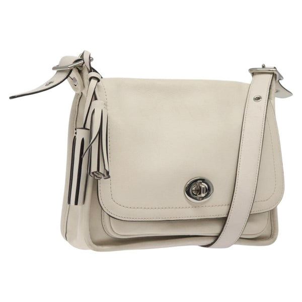 Coach Shoulder Bag Leather White Auth bs24410