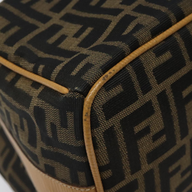FENDI Zucca Canvas Vanity Pouch Black Brown gold Auth bs24461