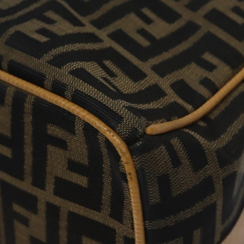 FENDI Zucca Canvas Vanity Pouch Black Brown gold Auth bs24461