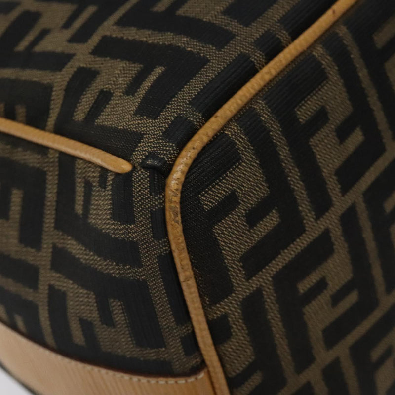 FENDI Zucca Canvas Vanity Pouch Black Brown gold Auth bs24461