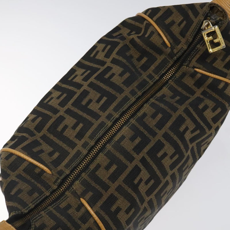 FENDI Zucca Canvas Vanity Pouch Black Brown gold Auth bs24461