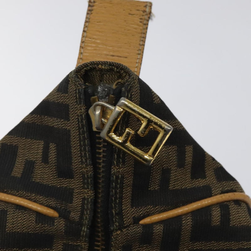 FENDI Zucca Canvas Vanity Pouch Black Brown gold Auth bs24461