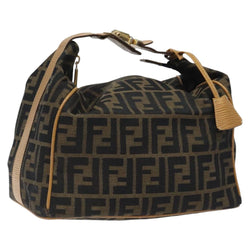 FENDI Zucca Canvas Vanity Pouch Black Brown gold Auth bs24461