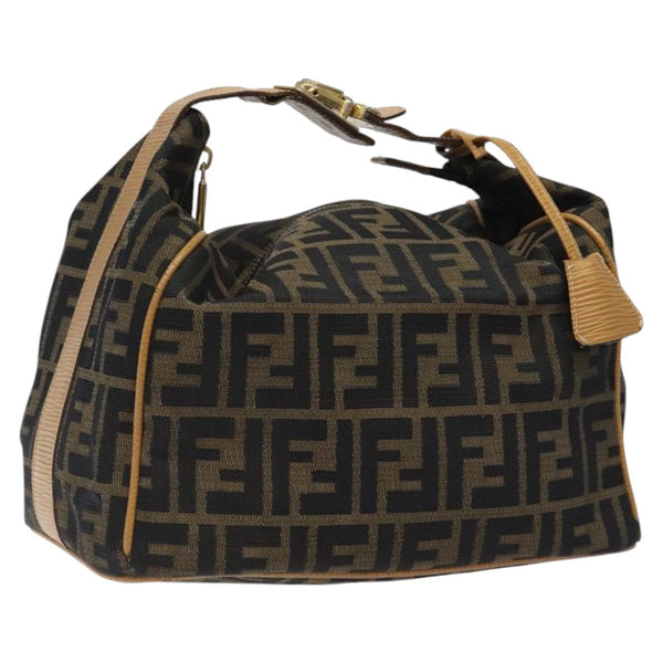 FENDI Zucca Canvas Vanity Pouch Black Brown gold Auth bs24461