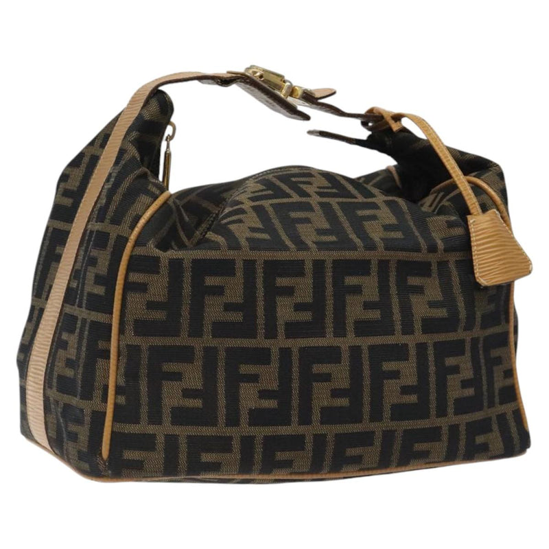 FENDI Zucca Canvas Vanity Pouch Black Brown gold Auth bs24461