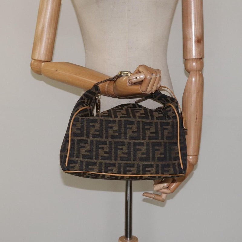 FENDI Zucca Canvas Vanity Pouch Black Brown gold Auth bs24461