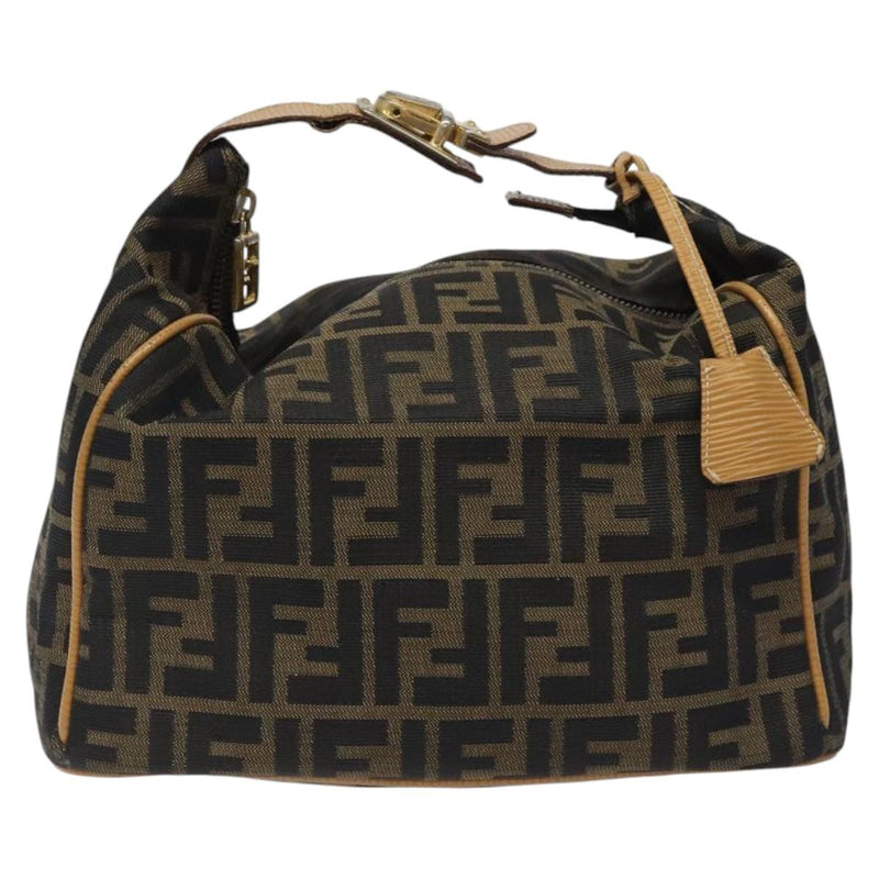 FENDI Zucca Canvas Vanity Pouch Black Brown gold Auth bs24461