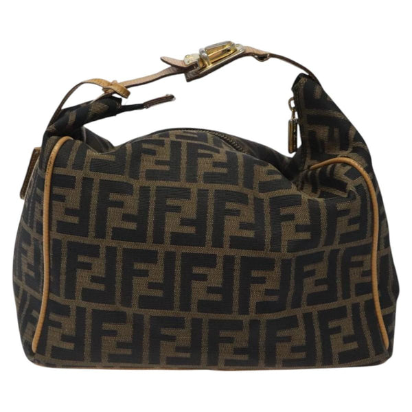 FENDI Zucca Canvas Vanity Pouch Black Brown gold Auth bs24461