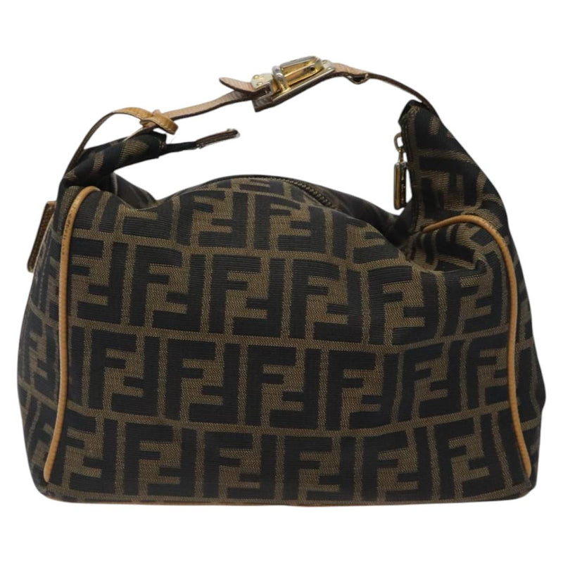 FENDI Zucca Canvas Vanity Pouch Black Brown gold Auth bs24461