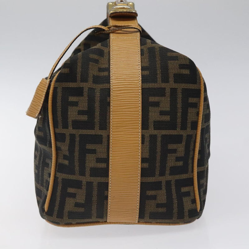 FENDI Zucca Canvas Vanity Pouch Black Brown gold Auth bs24461