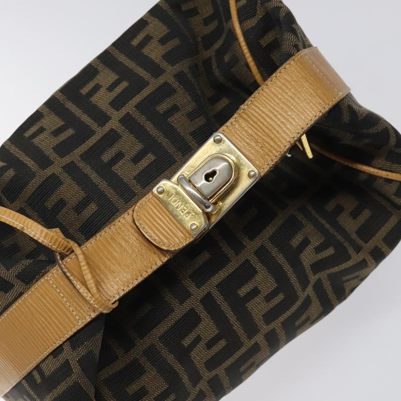 FENDI Zucca Canvas Vanity Pouch Black Brown gold Auth bs24461