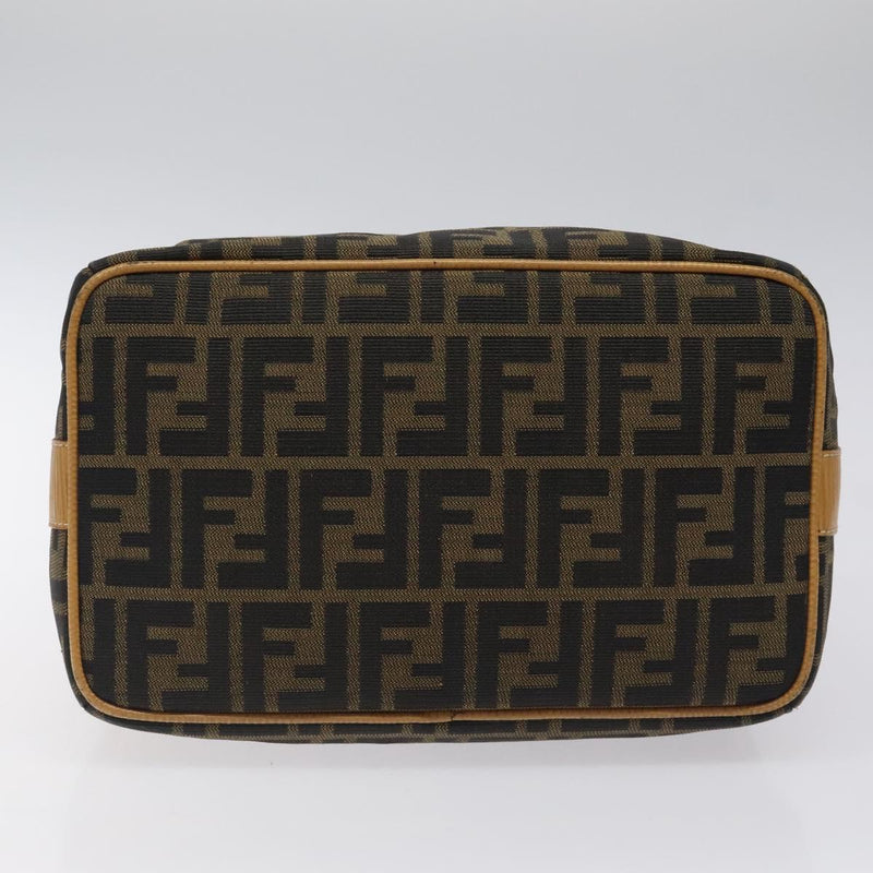 FENDI Zucca Canvas Vanity Pouch Black Brown gold Auth bs24461