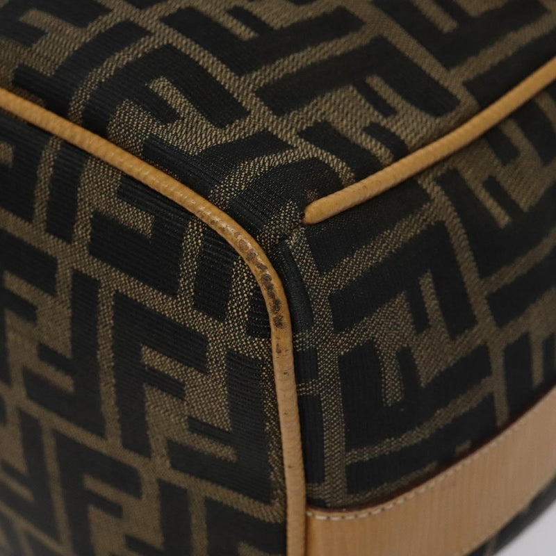 FENDI Zucca Canvas Vanity Pouch Black Brown gold Auth bs24461