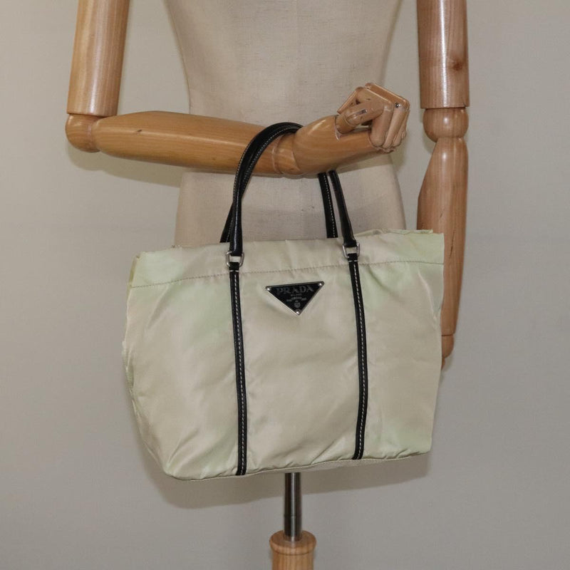 PRADA Hand Bag Nylon White Silver Auth bs24488