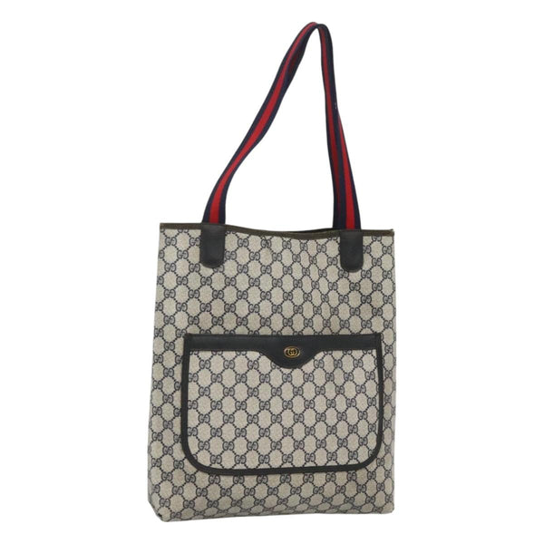 GUCCI GG Supreme Sherry Line Tote Bag PVC Leather Navy 39 02 003 Auth bs24522