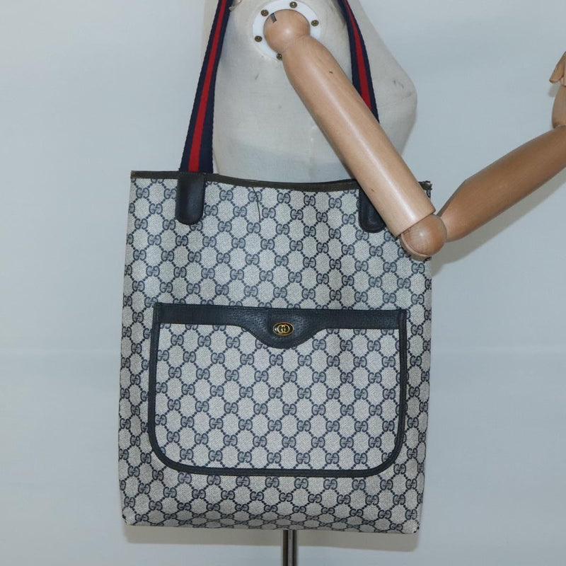 GUCCI GG Supreme Sherry Line Tote Bag PVC Leather Navy 39 02 003 Auth bs24522