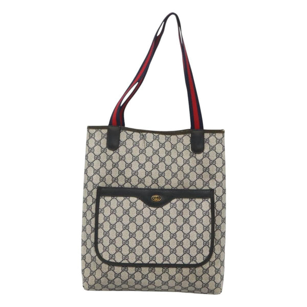 GUCCI GG Supreme Sherry Line Tote Bag PVC Leather Navy 39 02 003 Auth bs24522