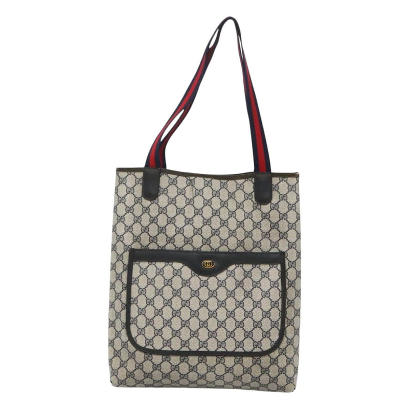 GUCCI GG Supreme Sherry Line Tote Bag PVC Leather Navy 39 02 003 Auth bs24522