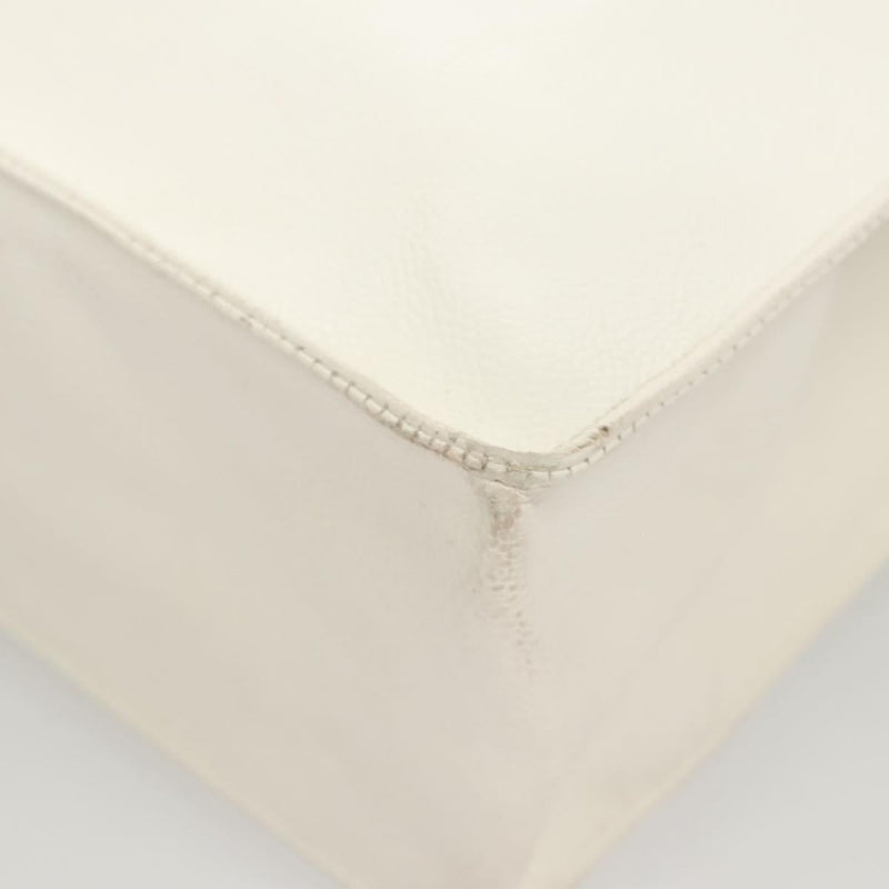CHANEL Tote Bag Caviar Skin White Gold CC Auth bs24531