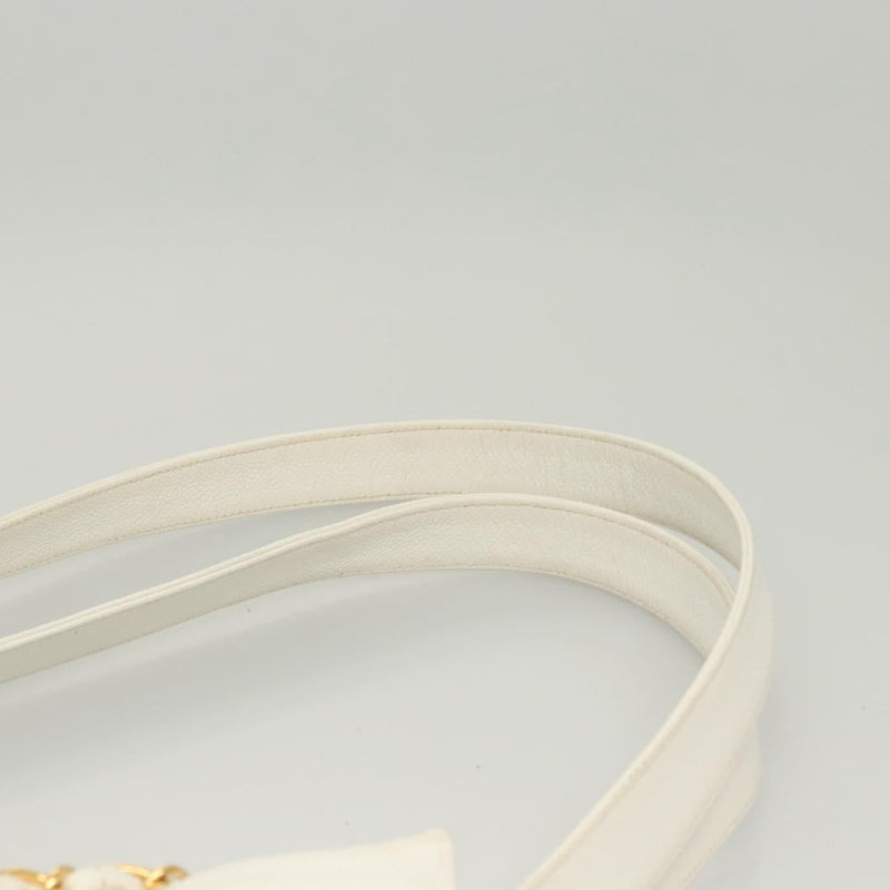 CHANEL Tote Bag Caviar Skin White Gold CC Auth bs24531
