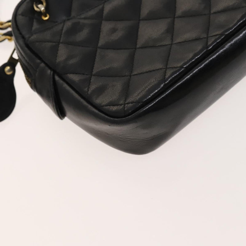CHANEL Matelasse Chain Shoulder Bag Lamb Skin Black Gold CC Auth bs24532