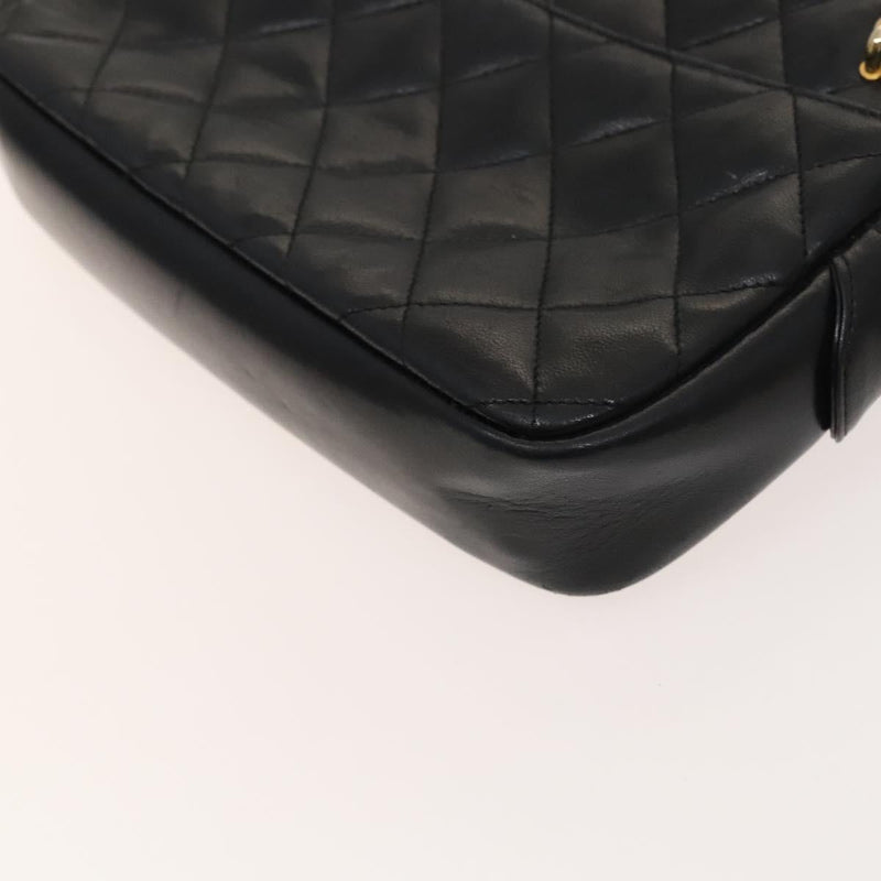 CHANEL Matelasse Chain Shoulder Bag Lamb Skin Black Gold CC Auth bs24532