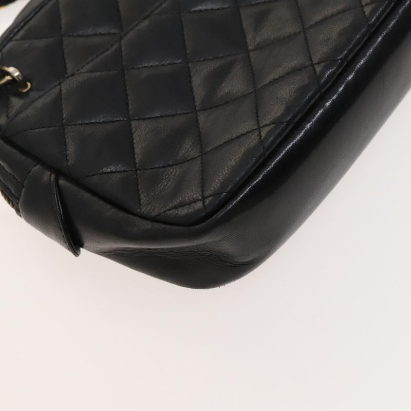 CHANEL Matelasse Chain Shoulder Bag Lamb Skin Black Gold CC Auth bs24532