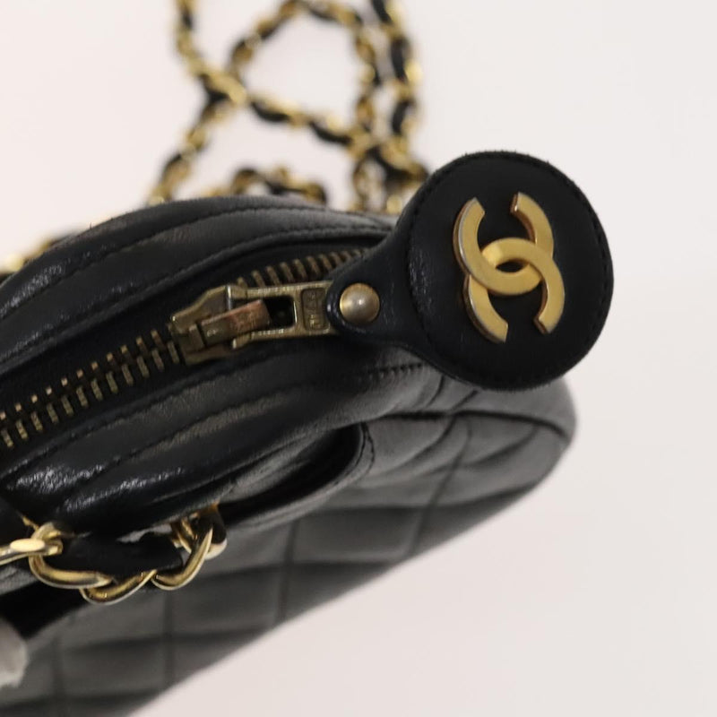 CHANEL Matelasse Chain Shoulder Bag Lamb Skin Black Gold CC Auth bs24532