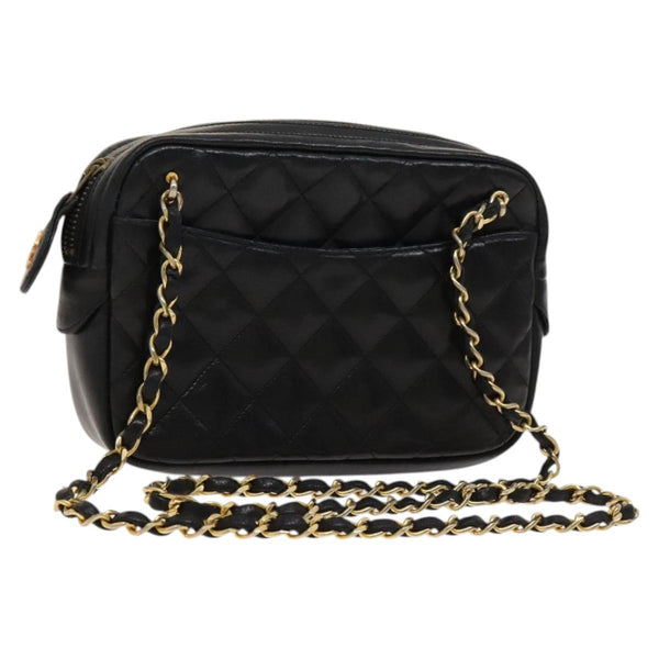 CHANEL Matelasse Chain Shoulder Bag Lamb Skin Black Gold CC Auth bs24532