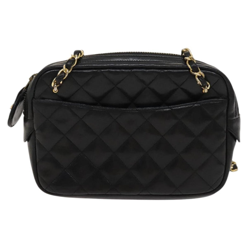 CHANEL Matelasse Chain Shoulder Bag Lamb Skin Black Gold CC Auth bs24532