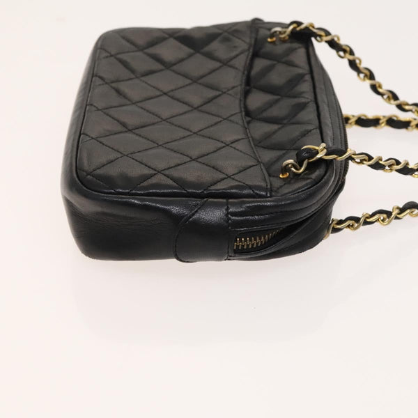 CHANEL Matelasse Chain Shoulder Bag Lamb Skin Black Gold CC Auth bs24532