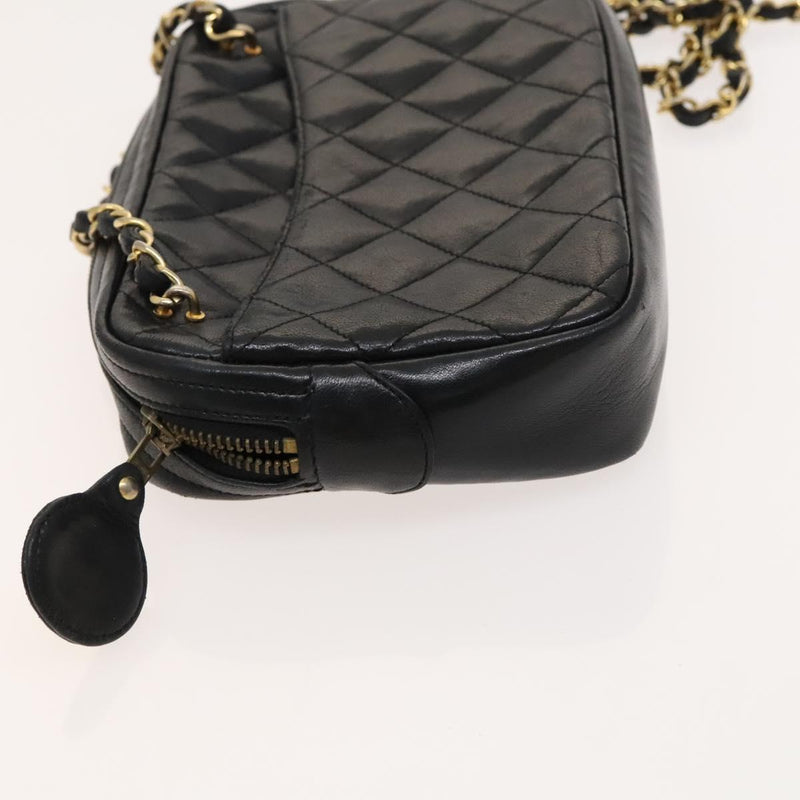 CHANEL Matelasse Chain Shoulder Bag Lamb Skin Black Gold CC Auth bs24532
