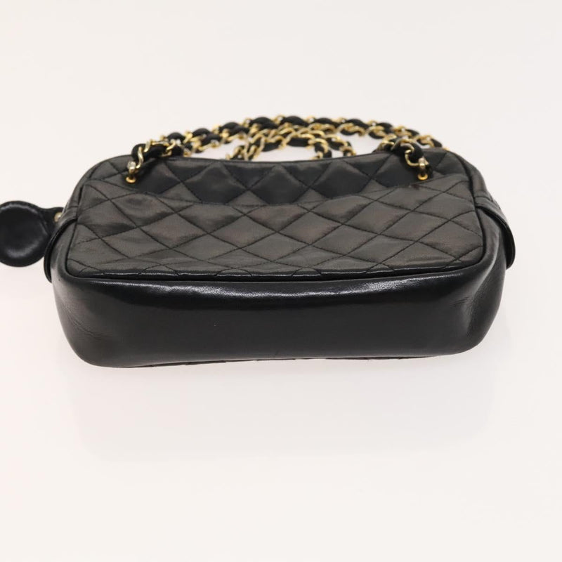 CHANEL Matelasse Chain Shoulder Bag Lamb Skin Black Gold CC Auth bs24532
