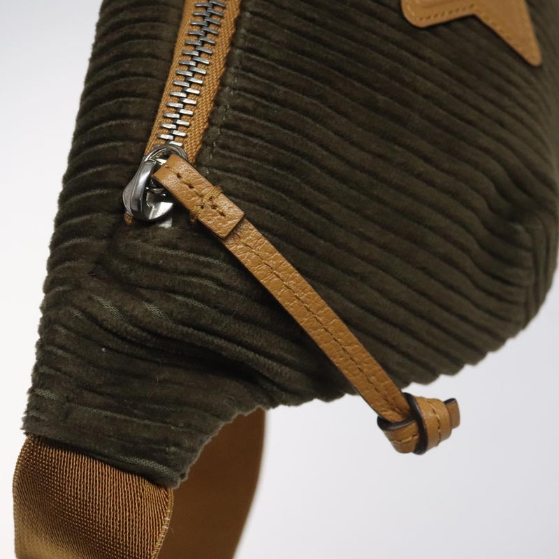 GUCCI Waist bag Corduroy Khaki Silver 502095 Auth bs24540