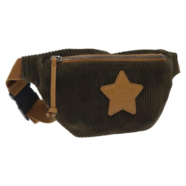 GUCCI Waist bag Corduroy Khaki Silver 502095 Auth bs24540