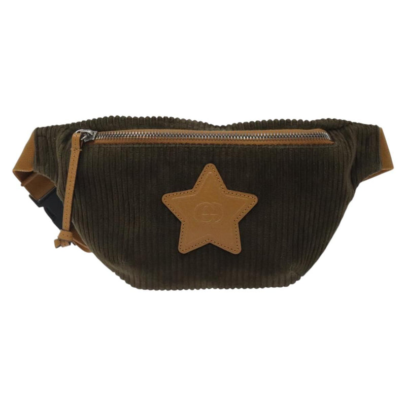 GUCCI Waist bag Corduroy Khaki Silver 502095 Auth bs24540