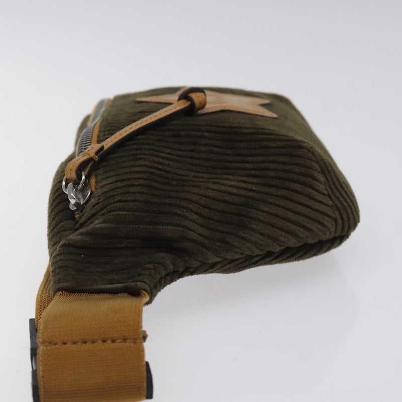 GUCCI Waist bag Corduroy Khaki Silver 502095 Auth bs24540