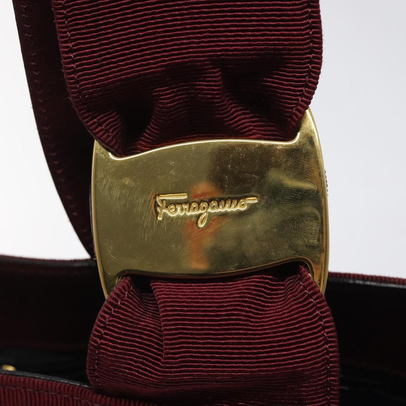 Salvatore Ferragamo Hand Bag Canvas Red Gold Auth BS24561