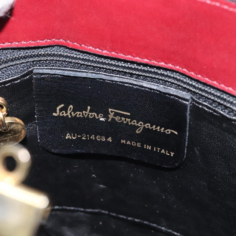 Salvatore Ferragamo Hand Bag Canvas Red Gold Auth BS24561