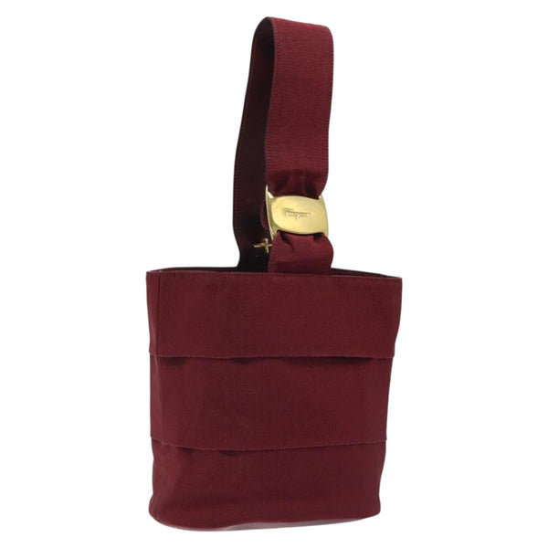 Salvatore Ferragamo Hand Bag Canvas Red Gold Auth BS24561