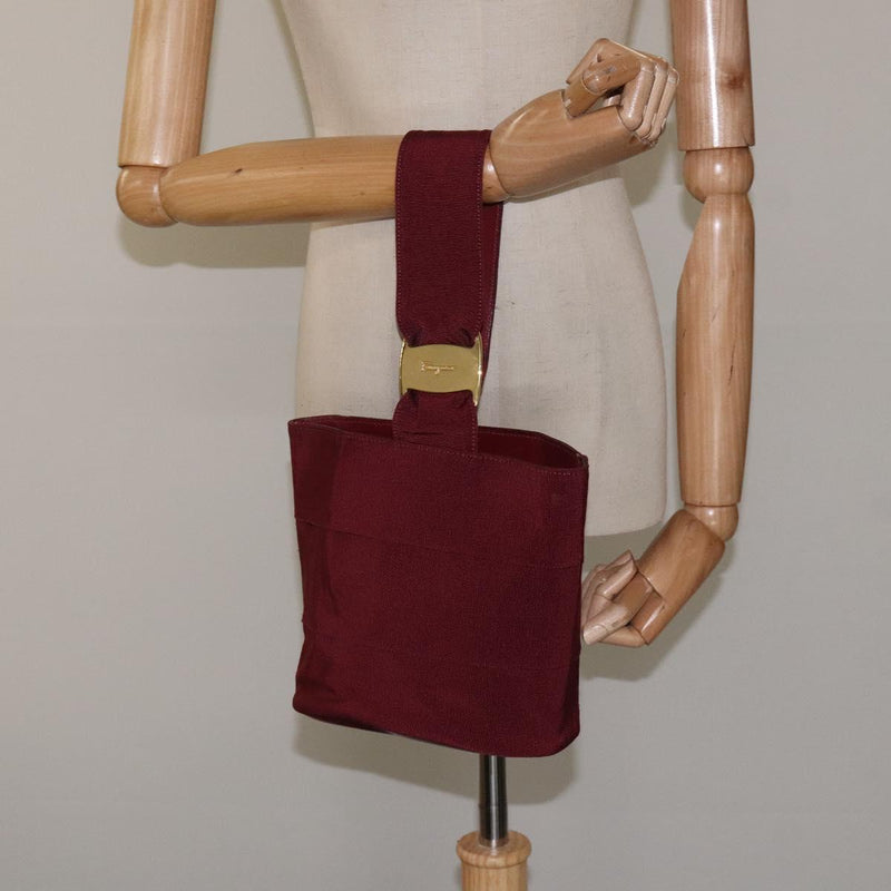 Salvatore Ferragamo Hand Bag Canvas Red Gold Auth BS24561