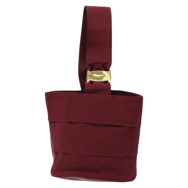 Salvatore Ferragamo Hand Bag Canvas Red Gold Auth BS24561