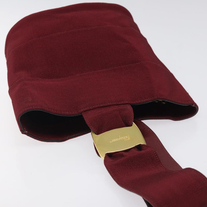 Salvatore Ferragamo Hand Bag Canvas Red Gold Auth BS24561
