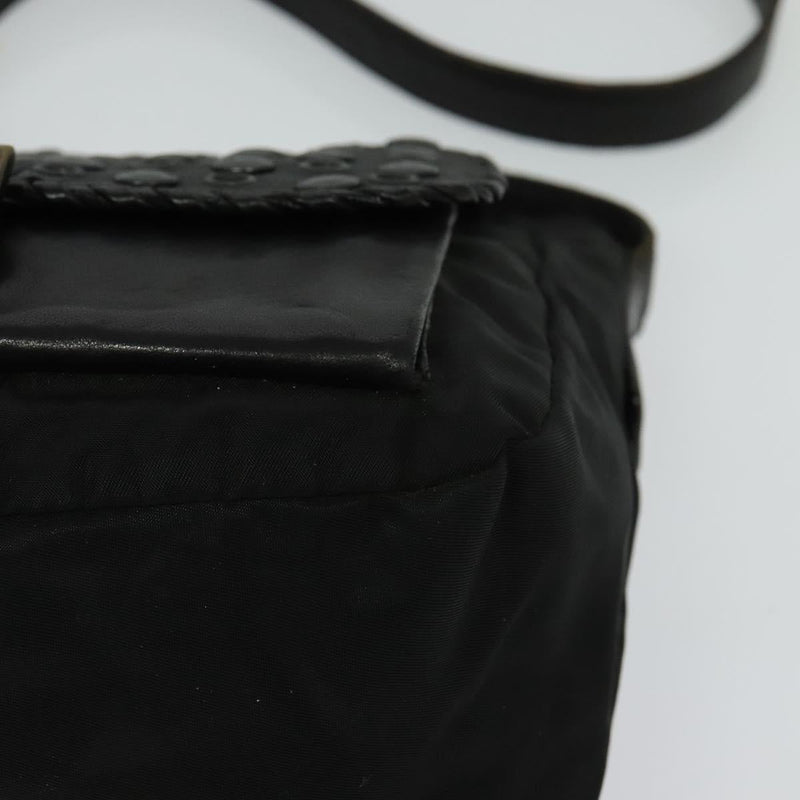 PRADA Shoulder Bag Leather Black Auth bs24581